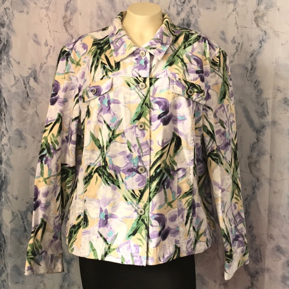 JM Collection floral button down jacket denim quality 100% Cotton